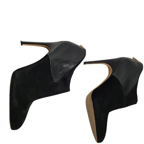 Sam Edelman Black Pointed-Toe Stiletto Ankle Booties With Gold Zipper Detail Wom - Picture 1 of 8